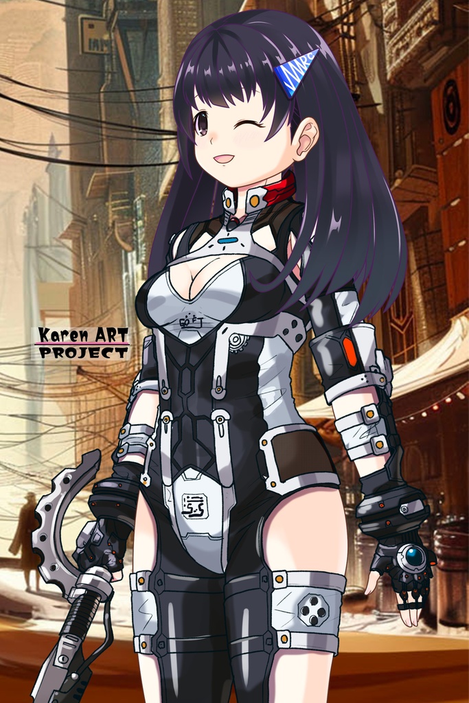 ゆりちゃん+クリスの強化アーマースーツ【アイアンガール02】斜め前アングル Yuri is wearing Chris's Powered Armor Suit【Iron Girl02】Diagonal front angle