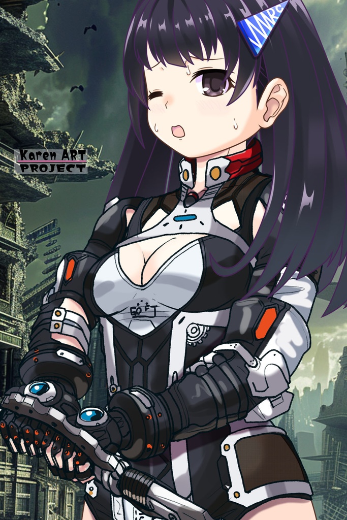 ゆりちゃん+クリスの強化アーマースーツ【アイアンガール02】斜め前アングル Yuri is wearing Chris's Powered Armor Suit【Iron Girl02】Diagonal front angle