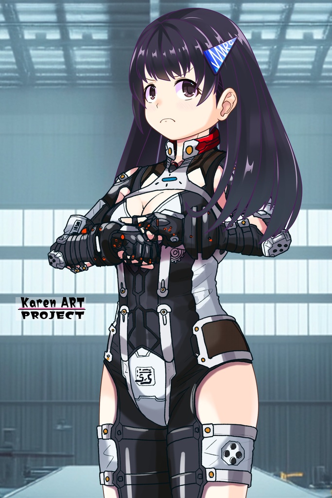 ゆりちゃん+クリスの強化アーマースーツ【アイアンガール02】斜め前アングル Yuri is wearing Chris's Powered Armor Suit【Iron Girl02】Diagonal front angle