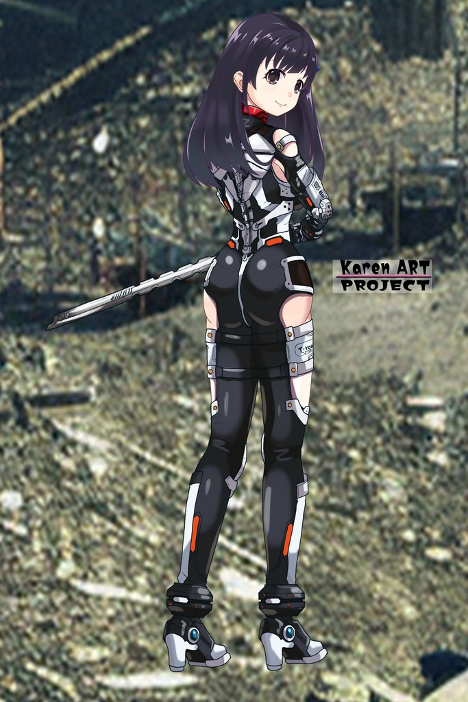 ゆりちゃん+クリスの強化アーマースーツ【アイアンガール03】背面アングル Yuri is wearing Chris's Powered Armor Suit【Iron Girl03】Back Angle