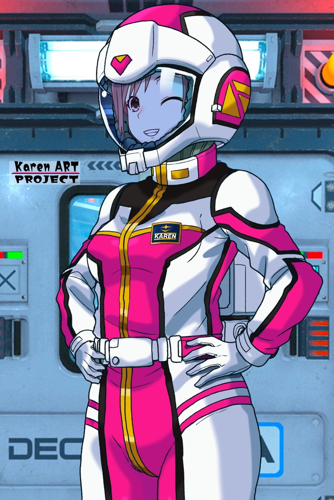 カレンちゃん+連邦軍のノーマルスーツ Karen Original Color【機動戦士ガンダム02】斜め前アングル Karen is wearing Normal Suit Karen Original Color【Mobile Suit Gundam02】Diagonal front angle