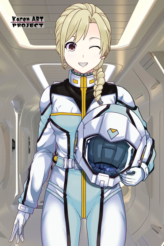 カレンちゃん+クロエ・クローチェのノーマルスーツ Ver.2【機動戦士ガンダム外伝 ミッシングリンク01】正面アングル Karen is wearing Chloe Croce's Normal Suit Ver.2【Mobile Suit Gundam Side Story: Missing Link01】Front Angle