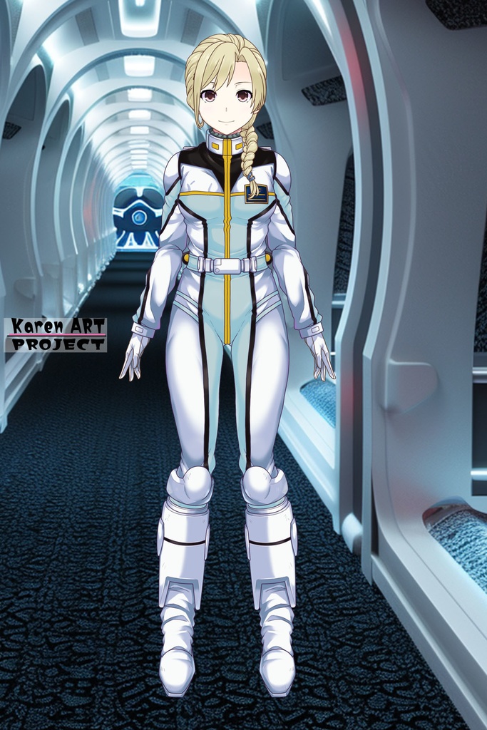 カレンちゃん+クロエ・クローチェのノーマルスーツ Ver.2【機動戦士ガンダム外伝 ミッシングリンク01】正面アングル Karen is wearing Chloe Croce's Normal Suit Ver.2【Mobile Suit Gundam Side Story: Missing Link01】Front Angle