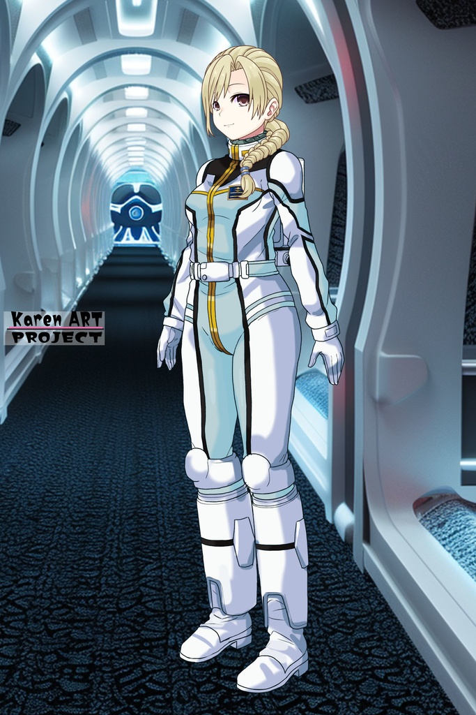 カレンちゃん+クロエ・クローチェのノーマルスーツ【機動戦士ガンダム外伝 ミッシングリンク02】斜め前アングル Karen is wearing Chloe Croce's Normal Suit【Mobile Suit Gundam Side Story: Missing Link02】Diagonal front angle