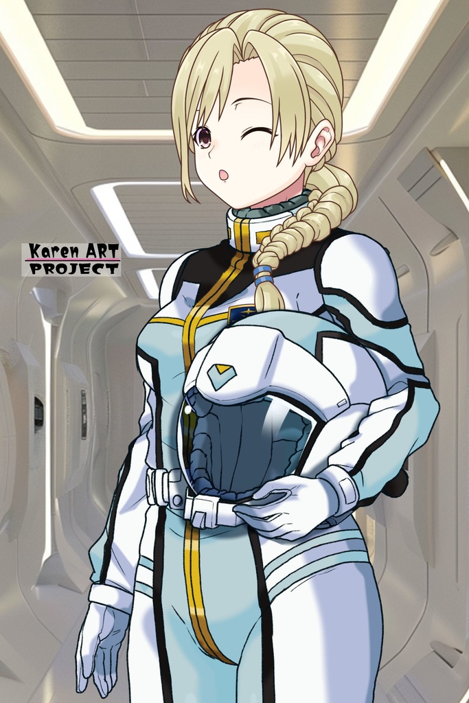 カレンちゃん+クロエ・クローチェのノーマルスーツ【機動戦士ガンダム外伝 ミッシングリンク02】斜め前アングル Karen is wearing Chloe Croce's Normal Suit【Mobile Suit Gundam Side Story: Missing Link02】Diagonal front angle