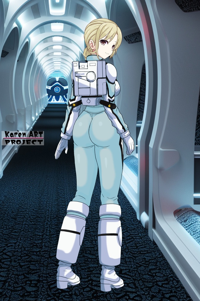 カレンちゃん+クロエ・クローチェのノーマルスーツ【機動戦士ガンダム外伝 ミッシングリンク03】背面アングル Karen is wearing Chloe Croce's Normal Suit【Mobile Suit Gundam Side Story: Missing Link03】Back Angle