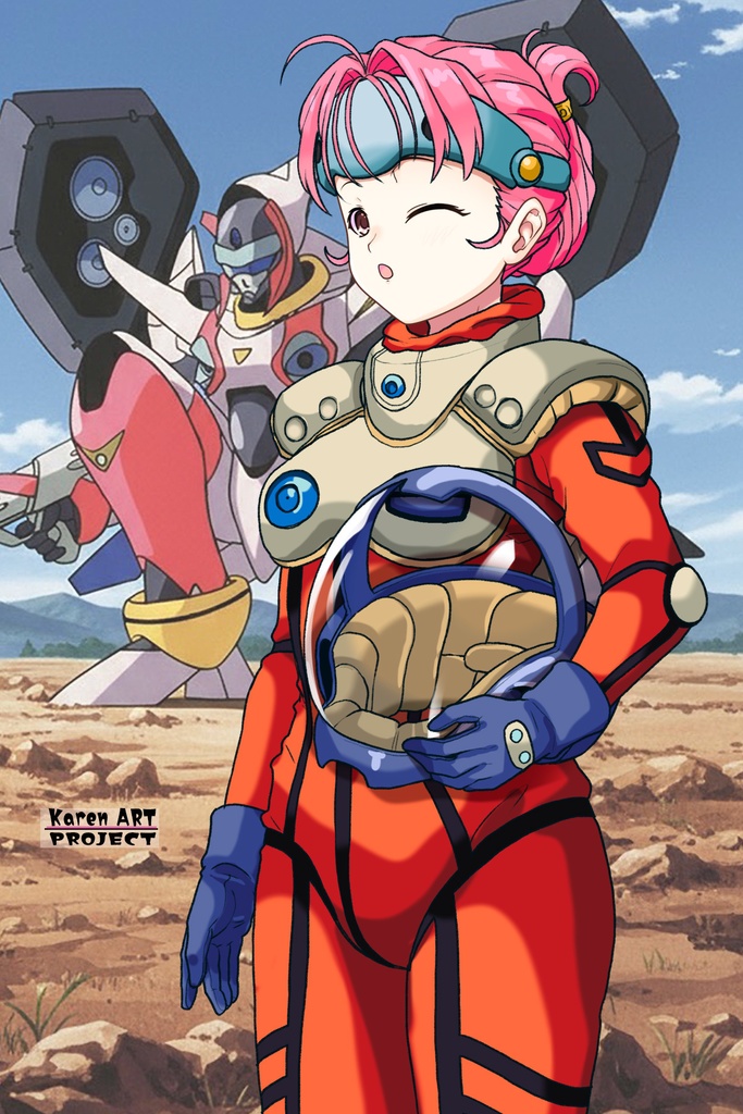カレンちゃん+ミレーヌ・ジーナスのパイロットスーツ【マクロス7-02】 斜め前 Diagonal front angle Karen is wearing Mylene Flare Jenius's PilotSuit【MACROSS7-02】
