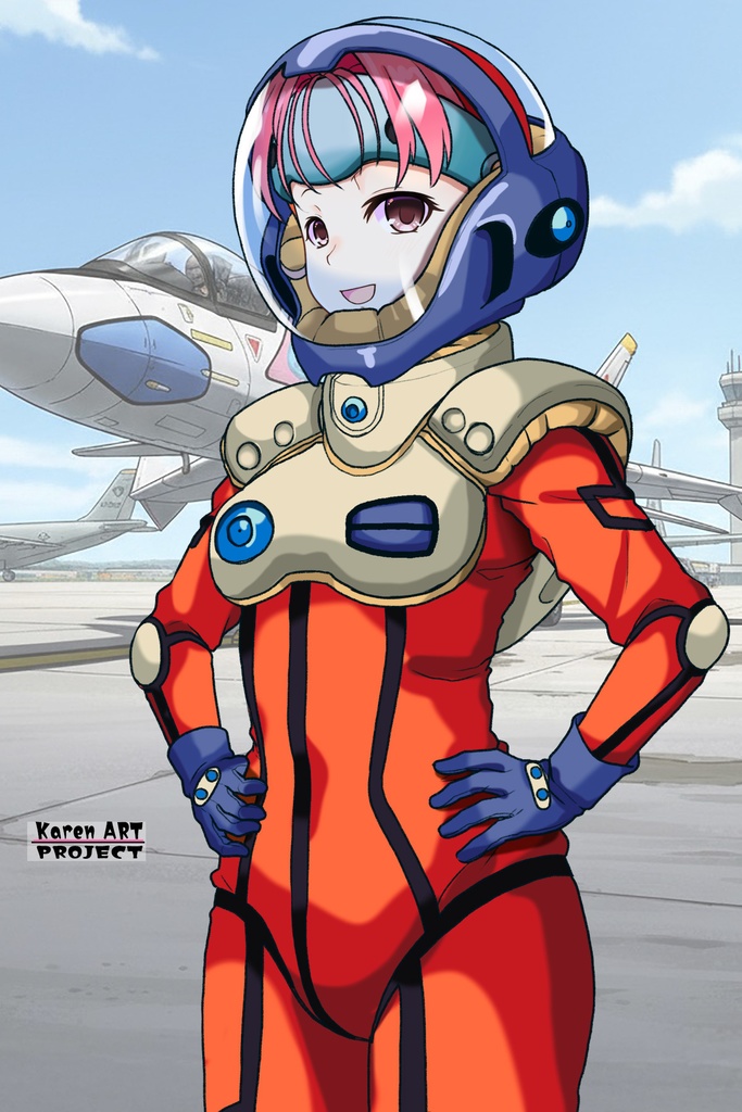 カレンちゃん+ミレーヌ・ジーナスのパイロットスーツ【マクロス7-02】 斜め前 Diagonal front angle Karen is wearing Mylene Flare Jenius's PilotSuit【MACROSS7-02】