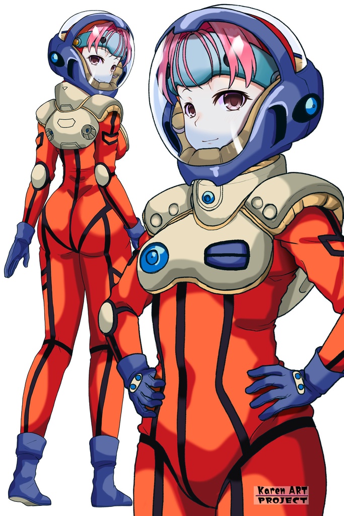 カレンちゃん+ミレーヌ・ジーナスのパイロットスーツ【マクロス7-02】 斜め前 Diagonal front angle Karen is wearing Mylene Flare Jenius's PilotSuit【MACROSS7-02】