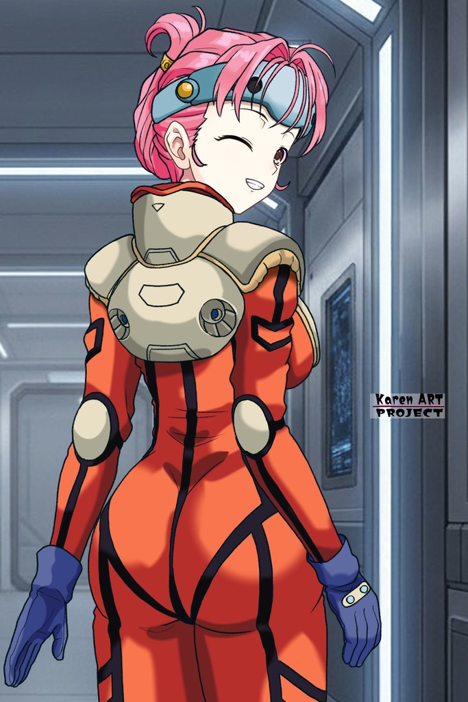 カレンちゃん+ミレーヌ・ジーナスのパイロットスーツ【マクロス7-03】 背面 Back Angle Karen is wearing Mylene Flare Jenius's PilotSuit【MACROSS7-03】