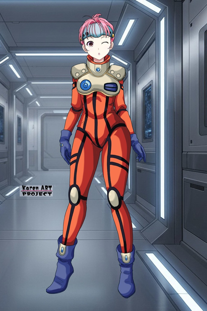 カレンちゃん+ミレーヌ・ジーナスのパイロットスーツ【マクロス7-04】 正面Sポーズ Front S-POSE Karen is wearing Mylene Flare Jenius's PilotSuit【MACROSS7-04】