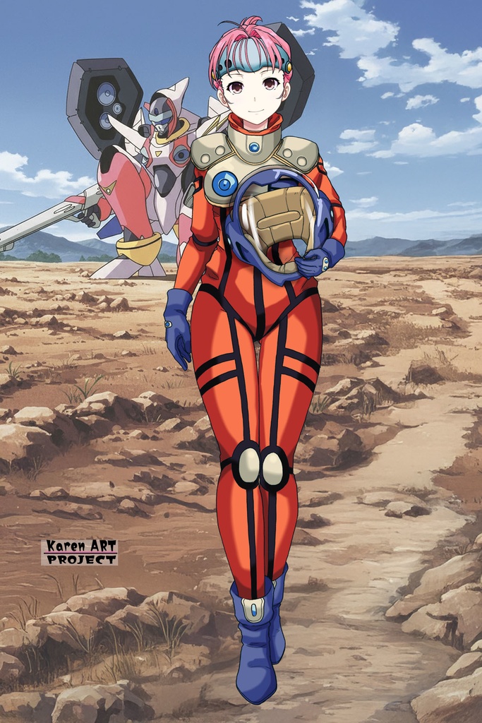 カレンちゃん+ミレーヌ・ジーナスのパイロットスーツ【マクロス7-04】 正面Sポーズ Front S-POSE Karen is wearing Mylene Flare Jenius's PilotSuit【MACROSS7-04】