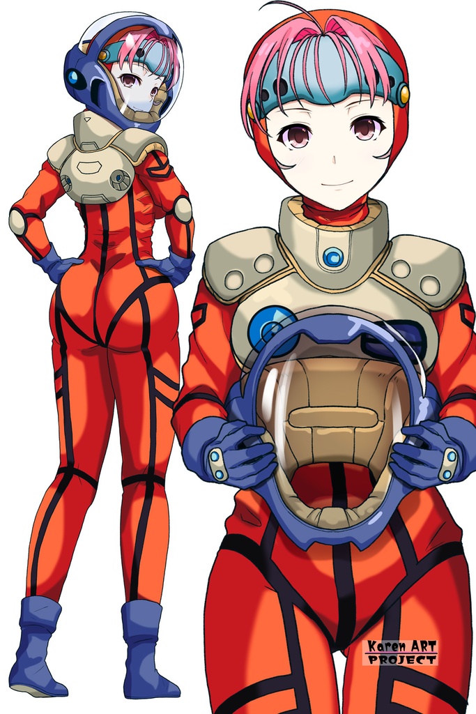 カレンちゃん+ミレーヌ・ジーナスのパイロットスーツ【マクロス7-04】 正面Sポーズ Front S-POSE Karen is wearing Mylene Flare Jenius's PilotSuit【MACROSS7-04】