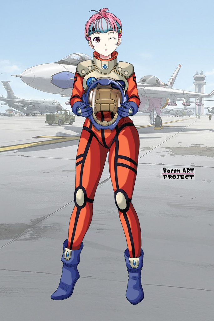 カレンちゃん+ミレーヌ・ジーナスのパイロットスーツ【マクロス7-04】 正面Sポーズ Front S-POSE Karen is wearing Mylene Flare Jenius's PilotSuit【MACROSS7-04】
