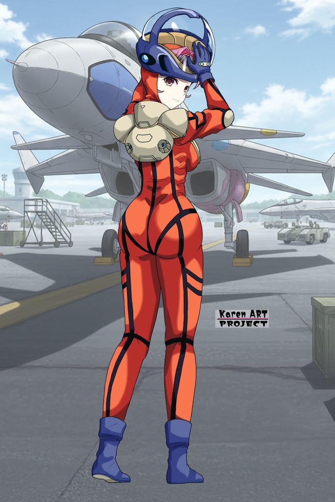 カレンちゃん+ミレーヌ・ジーナスのパイロットスーツ【マクロス7-07】 背面 Back Angle ロングヘア Long HairStyle Karen is wearing Mylene Flare Jenius's PilotSuit【MACROSS7-07】