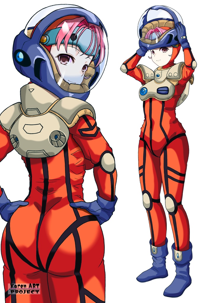 カレンちゃん+ミレーヌ・ジーナスのパイロットスーツ【マクロス7-07】 背面 Back Angle ロングヘア Long HairStyle Karen is wearing Mylene Flare Jenius's PilotSuit【MACROSS7-07】