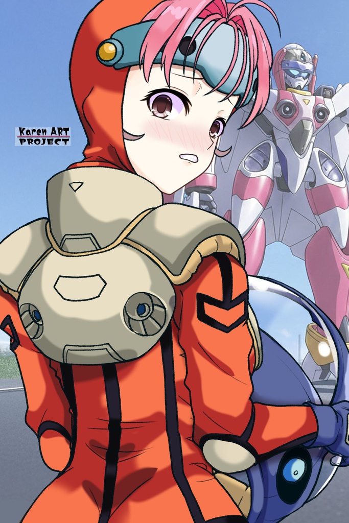 カレンちゃん+ミレーヌ・ジーナスのパイロットスーツ【マクロス7-07】 背面 Back Angle ロングヘア Long HairStyle Karen is wearing Mylene Flare Jenius's PilotSuit【MACROSS7-07】