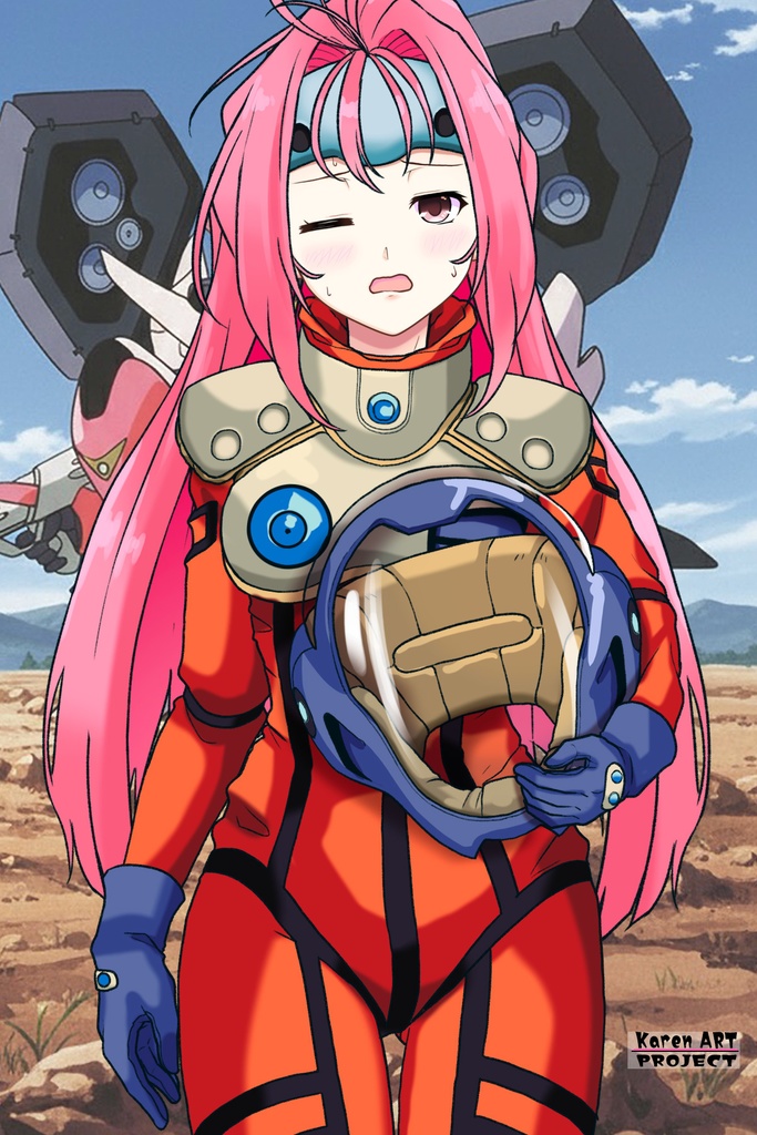 カレンちゃん+ミレーヌ・ジーナスのパイロットスーツ【マクロス7-08】 正面Sポーズ Front S-POSE ロングヘア Long HairStyle Karen is wearing Mylene Flare Jenius's PilotSuit【MACROSS7-08】