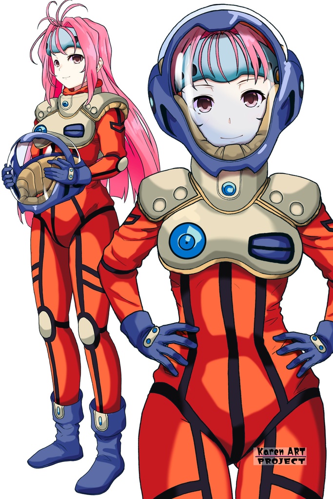 カレンちゃん+ミレーヌ・ジーナスのパイロットスーツ【マクロス7-08】 正面Sポーズ Front S-POSE ロングヘア Long HairStyle Karen is wearing Mylene Flare Jenius's PilotSuit【MACROSS7-08】