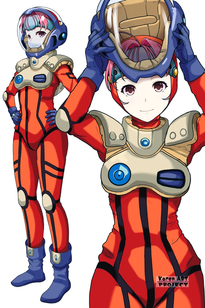 カレンちゃん+ミレーヌ・ジーナスのパイロットスーツ【マクロス7-08】 正面Sポーズ Front S-POSE ロングヘア Long HairStyle Karen is wearing Mylene Flare Jenius's PilotSuit【MACROSS7-08】