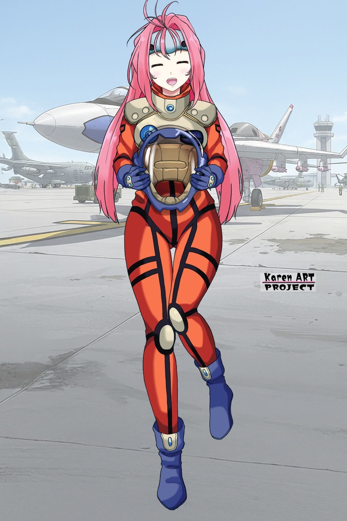 カレンちゃん+ミレーヌ・ジーナスのパイロットスーツ【マクロス7-08】 正面Sポーズ Front S-POSE ロングヘア Long HairStyle Karen is wearing Mylene Flare Jenius's PilotSuit【MACROSS7-08】