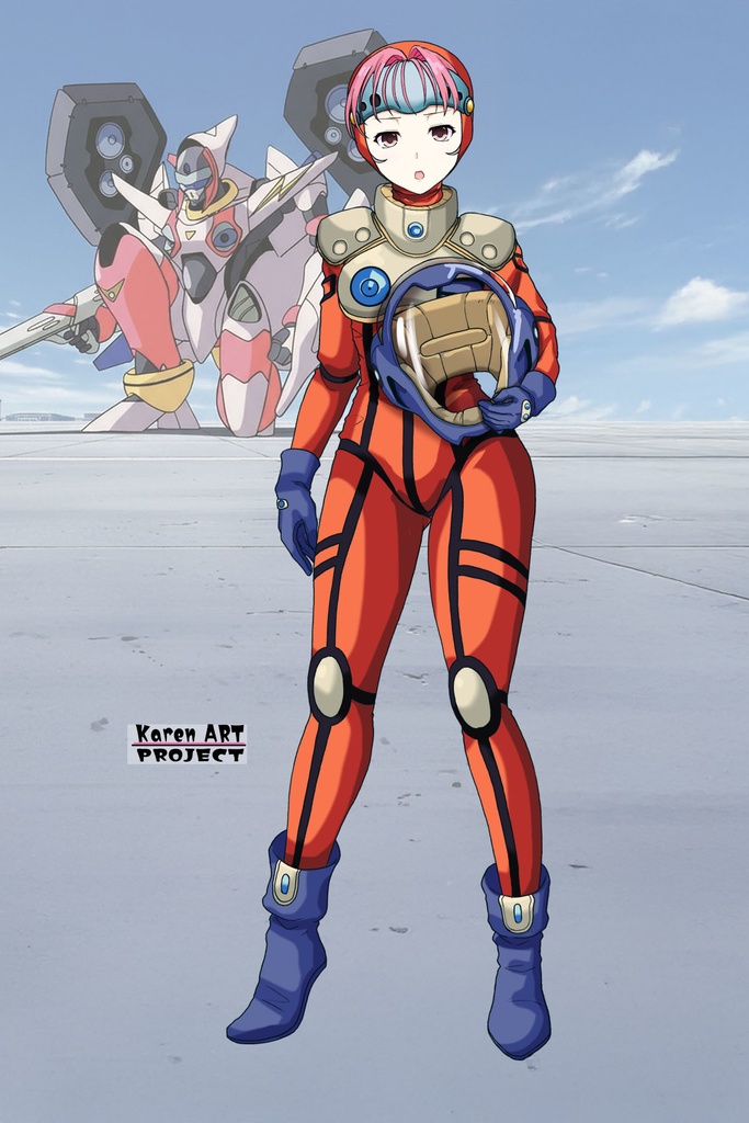 カレンちゃん+ミレーヌ・ジーナスのパイロットスーツ【マクロス7-08】 正面Sポーズ Front S-POSE ロングヘア Long HairStyle Karen is wearing Mylene Flare Jenius's PilotSuit【MACROSS7-08】