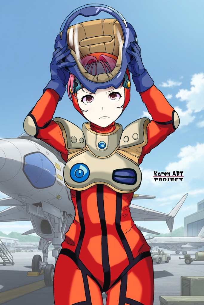 カレンちゃん+ミレーヌ・ジーナスのパイロットスーツ【マクロス7-08】 正面Sポーズ Front S-POSE ロングヘア Long HairStyle Karen is wearing Mylene Flare Jenius's PilotSuit【MACROSS7-08】