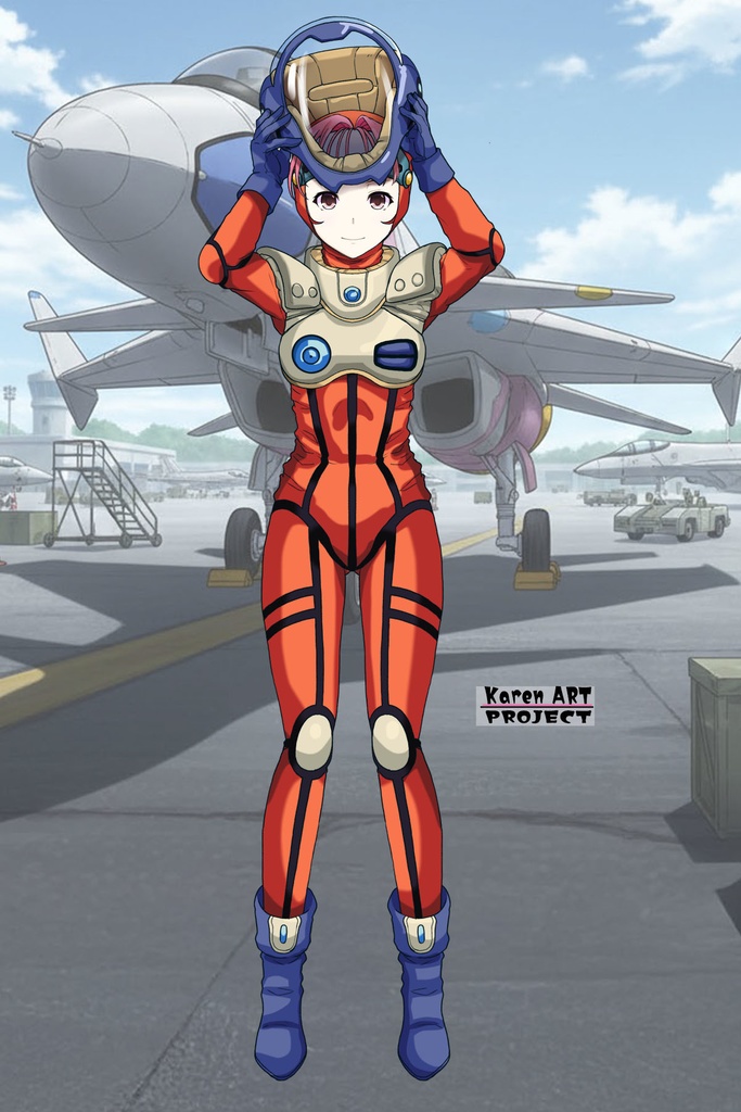 カレンちゃん+ミレーヌ・ジーナスのパイロットスーツ【マクロス7-09】 正面 Front Angle ロングヘア Long HairStyle Karen is wearing Mylene Flare Jenius's PilotSuit【MACROSS7-09】
