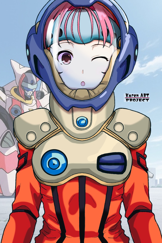 カレンちゃん+ミレーヌ・ジーナスのパイロットスーツ【マクロス7-09】 正面 Front Angle ロングヘア Long HairStyle Karen is wearing Mylene Flare Jenius's PilotSuit【MACROSS7-09】