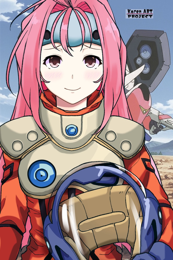 カレンちゃん+ミレーヌ・ジーナスのパイロットスーツ【マクロス7-09】 正面 Front Angle ロングヘア Long HairStyle Karen is wearing Mylene Flare Jenius's PilotSuit【MACROSS7-09】