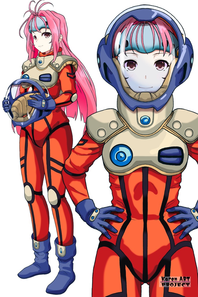 カレンちゃん+ミレーヌ・ジーナスのパイロットスーツ【マクロス7-09】 正面 Front Angle ロングヘア Long HairStyle Karen is wearing Mylene Flare Jenius's PilotSuit【MACROSS7-09】