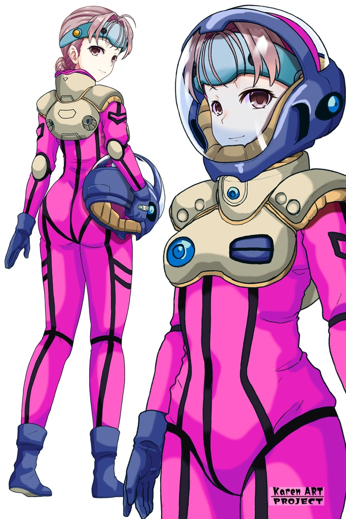 カレンちゃん+ミレーヌ・ジーナスのパイロットスーツ【マクロス7-01】 Karen Original Color 斜め前 Diagonal front angle Karen is wearing Mylene Flare Jenius's PilotSuit【MACROSS7-01】