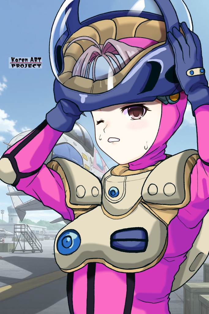 カレンちゃん+ミレーヌ・ジーナスのパイロットスーツ【マクロス7-01】 Karen Original Color 斜め前 Diagonal front angle Karen is wearing Mylene Flare Jenius's PilotSuit【MACROSS7-01】