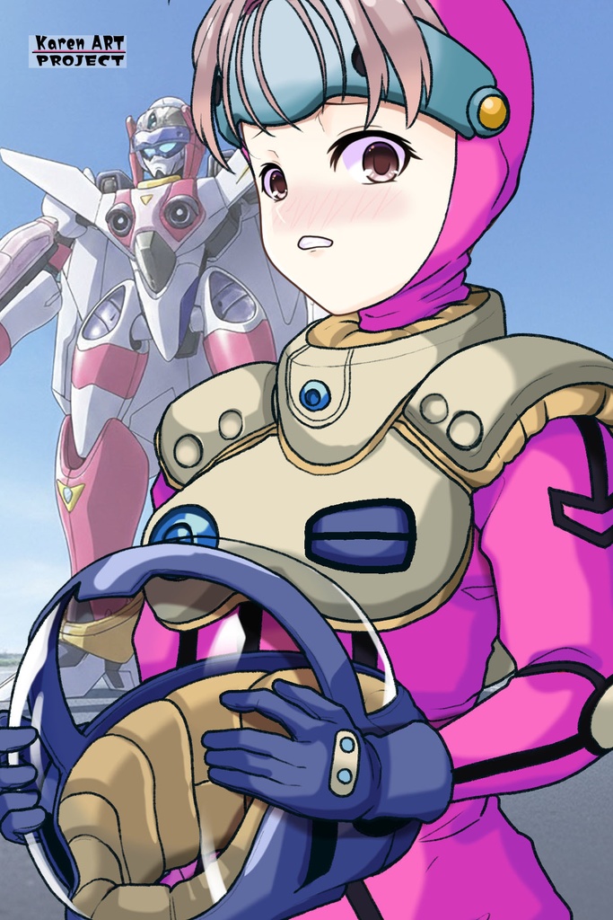 カレンちゃん+ミレーヌ・ジーナスのパイロットスーツ【マクロス7-01】 Karen Original Color 斜め前 Diagonal front angle Karen is wearing Mylene Flare Jenius's PilotSuit【MACROSS7-01】