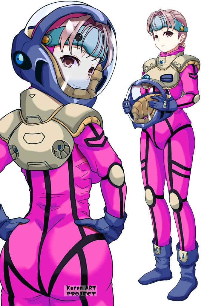 カレンちゃん+ミレーヌ・ジーナスのパイロットスーツ【マクロス7-02】 Karen Original Color 背面 Back Angle Karen is wearing Mylene Flare Jenius's PilotSuit【MACROSS7-02】