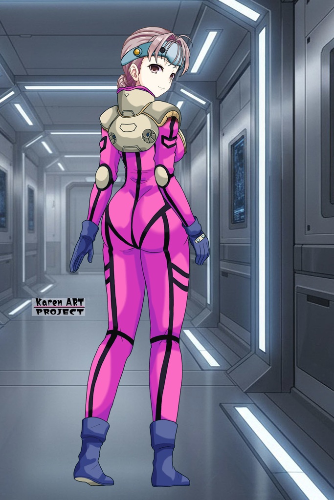 カレンちゃん+ミレーヌ・ジーナスのパイロットスーツ【マクロス7-02】 Karen Original Color 背面 Back Angle Karen is wearing Mylene Flare Jenius's PilotSuit【MACROSS7-02】