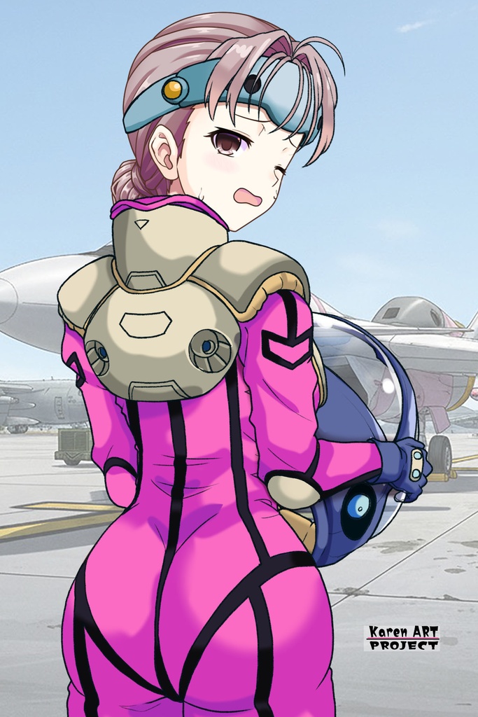 カレンちゃん+ミレーヌ・ジーナスのパイロットスーツ【マクロス7-02】 Karen Original Color 背面 Back Angle Karen is wearing Mylene Flare Jenius's PilotSuit【MACROSS7-02】