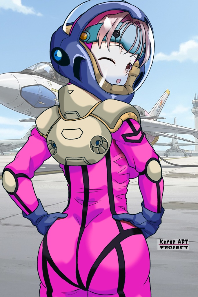 カレンちゃん+ミレーヌ・ジーナスのパイロットスーツ【マクロス7-02】 Karen Original Color 背面 Back Angle Karen is wearing Mylene Flare Jenius's PilotSuit【MACROSS7-02】