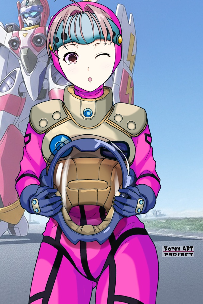 カレンちゃん+ミレーヌ・ジーナスのパイロットスーツ【マクロス7-03】 Karen Original Color 正面Sポーズ Front S-POSE Karen is wearing Mylene Flare Jenius's PilotSuit【MACROSS7-03】