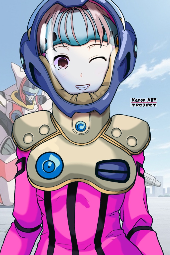 カレンちゃん+ミレーヌ・ジーナスのパイロットスーツ【マクロス7-03】 Karen Original Color 正面Sポーズ Front S-POSE Karen is wearing Mylene Flare Jenius's PilotSuit【MACROSS7-03】