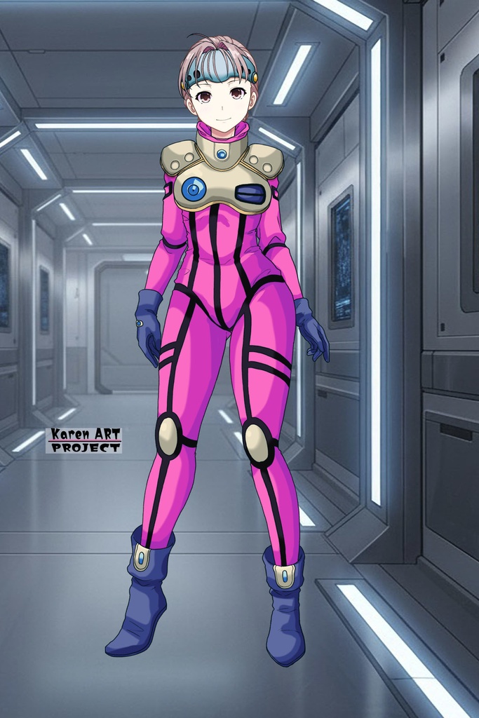 カレンちゃん+ミレーヌ・ジーナスのパイロットスーツ【マクロス7-03】 Karen Original Color 正面Sポーズ Front S-POSE Karen is wearing Mylene Flare Jenius's PilotSuit【MACROSS7-03】