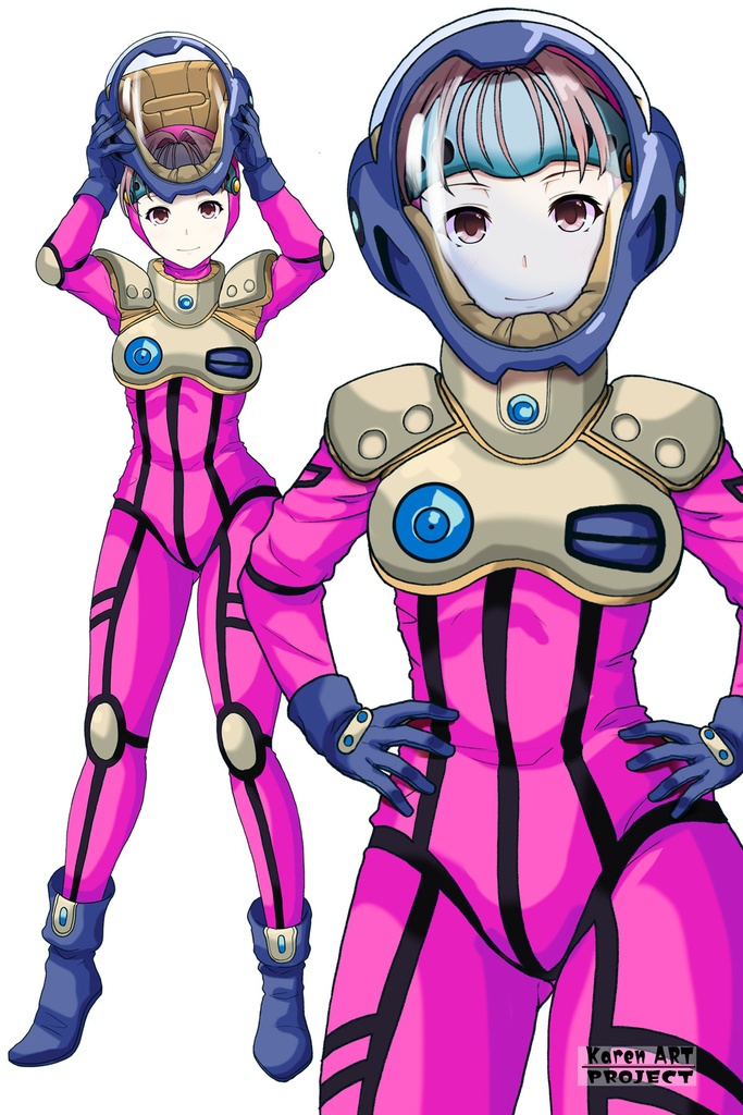 カレンちゃん+ミレーヌ・ジーナスのパイロットスーツ【マクロス7-03】 Karen Original Color 正面Sポーズ Front S-POSE Karen is wearing Mylene Flare Jenius's PilotSuit【MACROSS7-03】