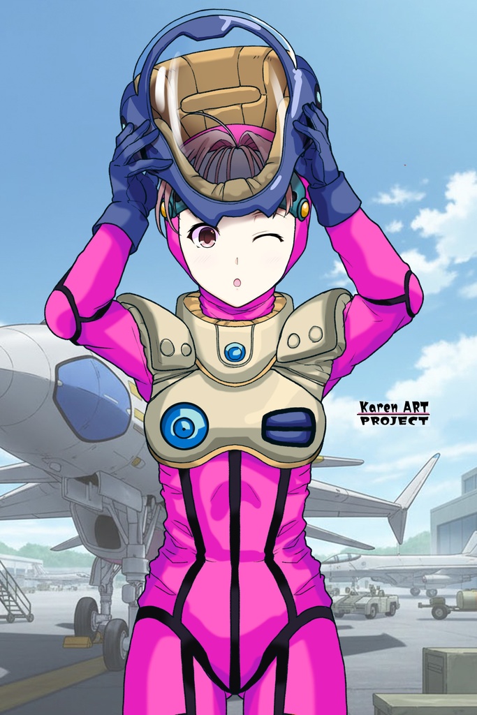 カレンちゃん+ミレーヌ・ジーナスのパイロットスーツ【マクロス7-04】 Karen Original Color 正面 Front Angle Karen is wearing Mylene Flare Jenius's PilotSuit【MACROSS7-04】