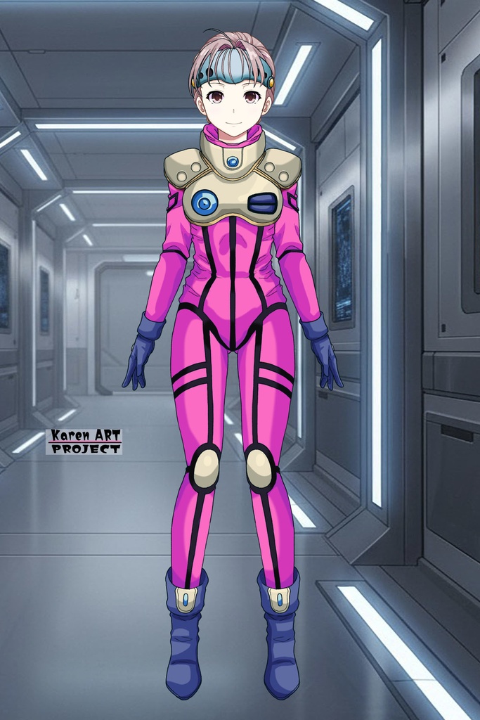 カレンちゃん+ミレーヌ・ジーナスのパイロットスーツ【マクロス7-04】 Karen Original Color 正面 Front Angle Karen is wearing Mylene Flare Jenius's PilotSuit【MACROSS7-04】