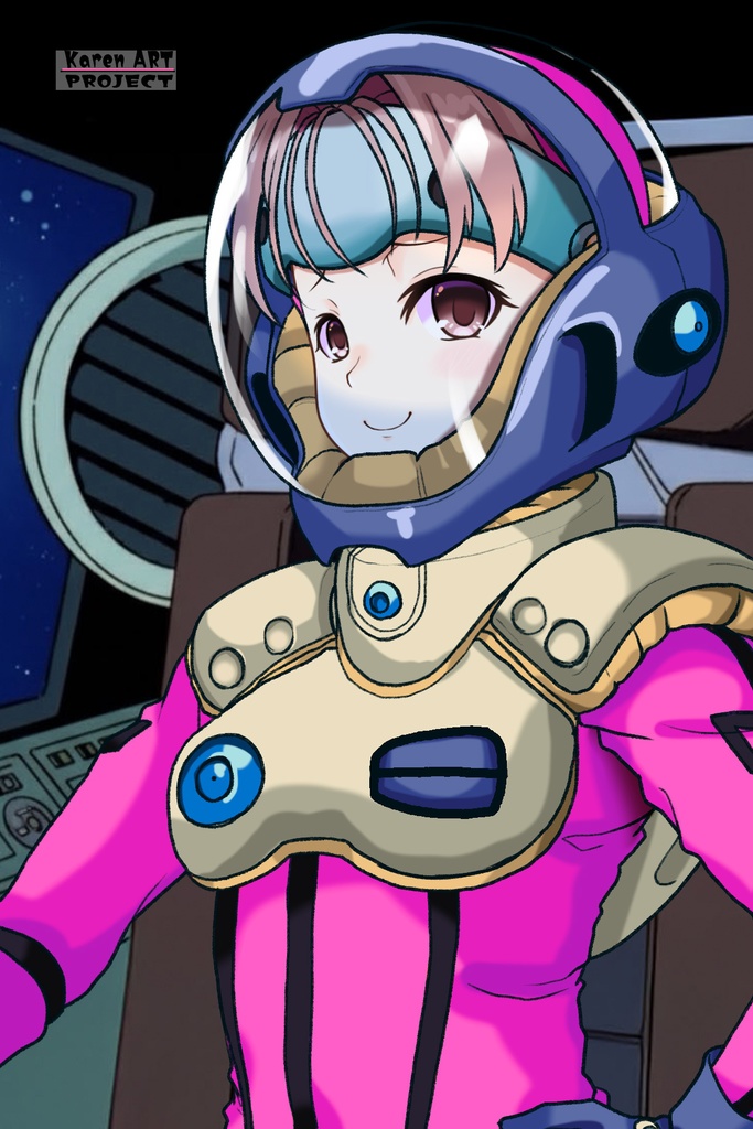 カレンちゃん+ミレーヌ・ジーナスのパイロットスーツ【マクロス7-05】 Karen Original Color 斜め前 Diagonal front angle ロングヘア Long HairStyle Karen is wearing Mylene Flare Jenius's PilotSuit【MACROSS7-05】