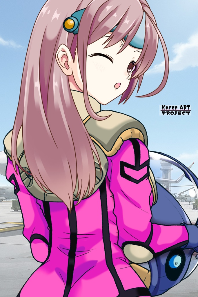 カレンちゃん+ミレーヌ・ジーナスのパイロットスーツ【マクロス7-06】 Karen Original Color 背面 Back Angle ロングヘア Long HairStyle Karen is wearing Mylene Flare Jenius's PilotSuit【MACROSS7-06】