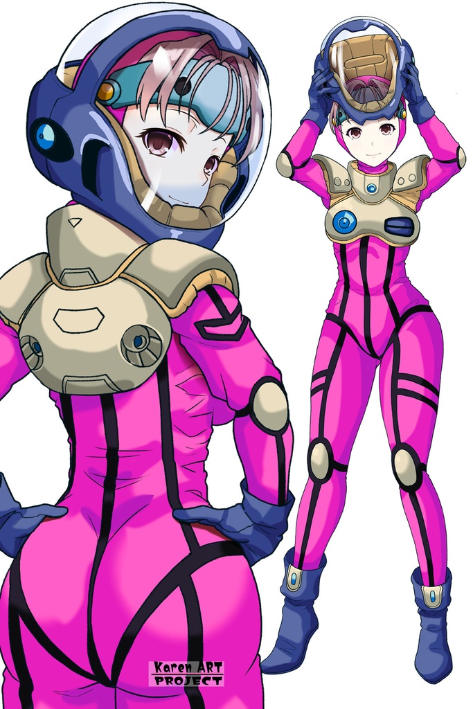 カレンちゃん+ミレーヌ・ジーナスのパイロットスーツ【マクロス7-06】 Karen Original Color 背面 Back Angle ロングヘア Long HairStyle Karen is wearing Mylene Flare Jenius's PilotSuit【MACROSS7-06】