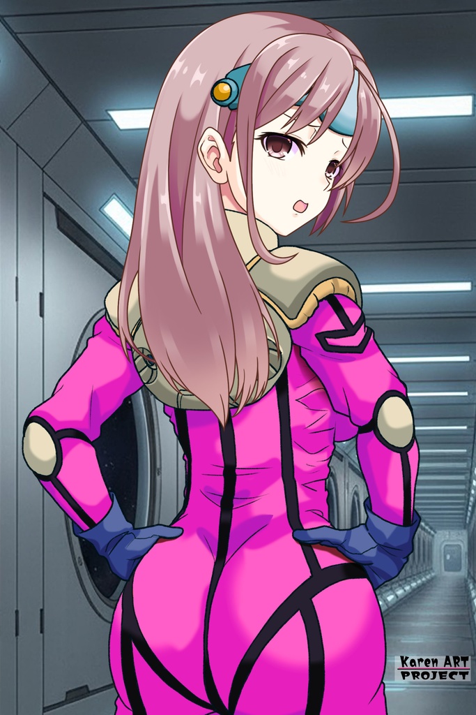 カレンちゃん+ミレーヌ・ジーナスのパイロットスーツ【マクロス7-06】 Karen Original Color 背面 Back Angle ロングヘア Long HairStyle Karen is wearing Mylene Flare Jenius's PilotSuit【MACROSS7-06】