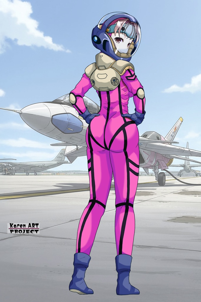 カレンちゃん+ミレーヌ・ジーナスのパイロットスーツ【マクロス7-06】 Karen Original Color 背面 Back Angle ロングヘア Long HairStyle Karen is wearing Mylene Flare Jenius's PilotSuit【MACROSS7-06】