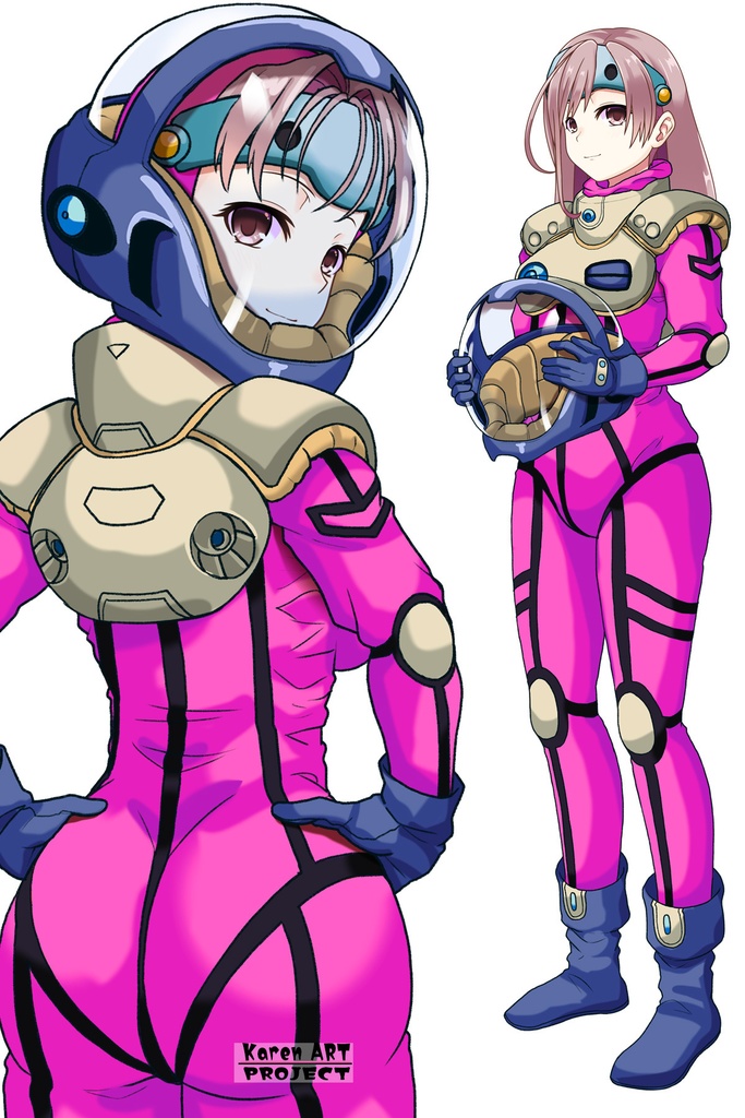 カレンちゃん+ミレーヌ・ジーナスのパイロットスーツ【マクロス7-06】 Karen Original Color 背面 Back Angle ロングヘア Long HairStyle Karen is wearing Mylene Flare Jenius's PilotSuit【MACROSS7-06】